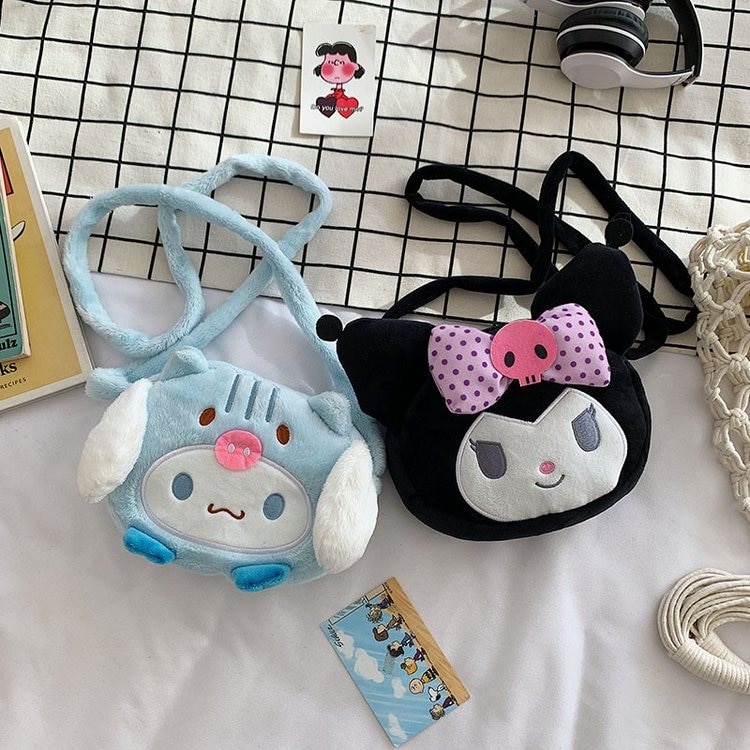 21Cm Kawaii Plush Toys Kuromi Sanrio My Melody Cinnamoroll Stuffed Plush Backpack Toys for Girls Girls 3 - Kuromi Plush