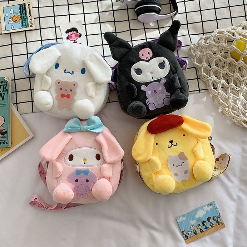 21Cm Kawaii Plush Toys Kuromi Sanrio My Melody Cinnamoroll Stuffed Plush Backpack Toys for Girls Girls - Kuromi Plush