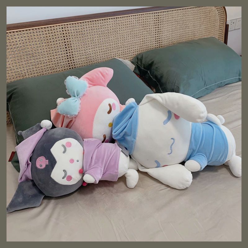 40cm Japan Kawaii Sanrio Plush Sleeping Doll Fluffy My Melody Kuromi Ragdoll Dol Home Decor Soft 1 - Kuromi Plush