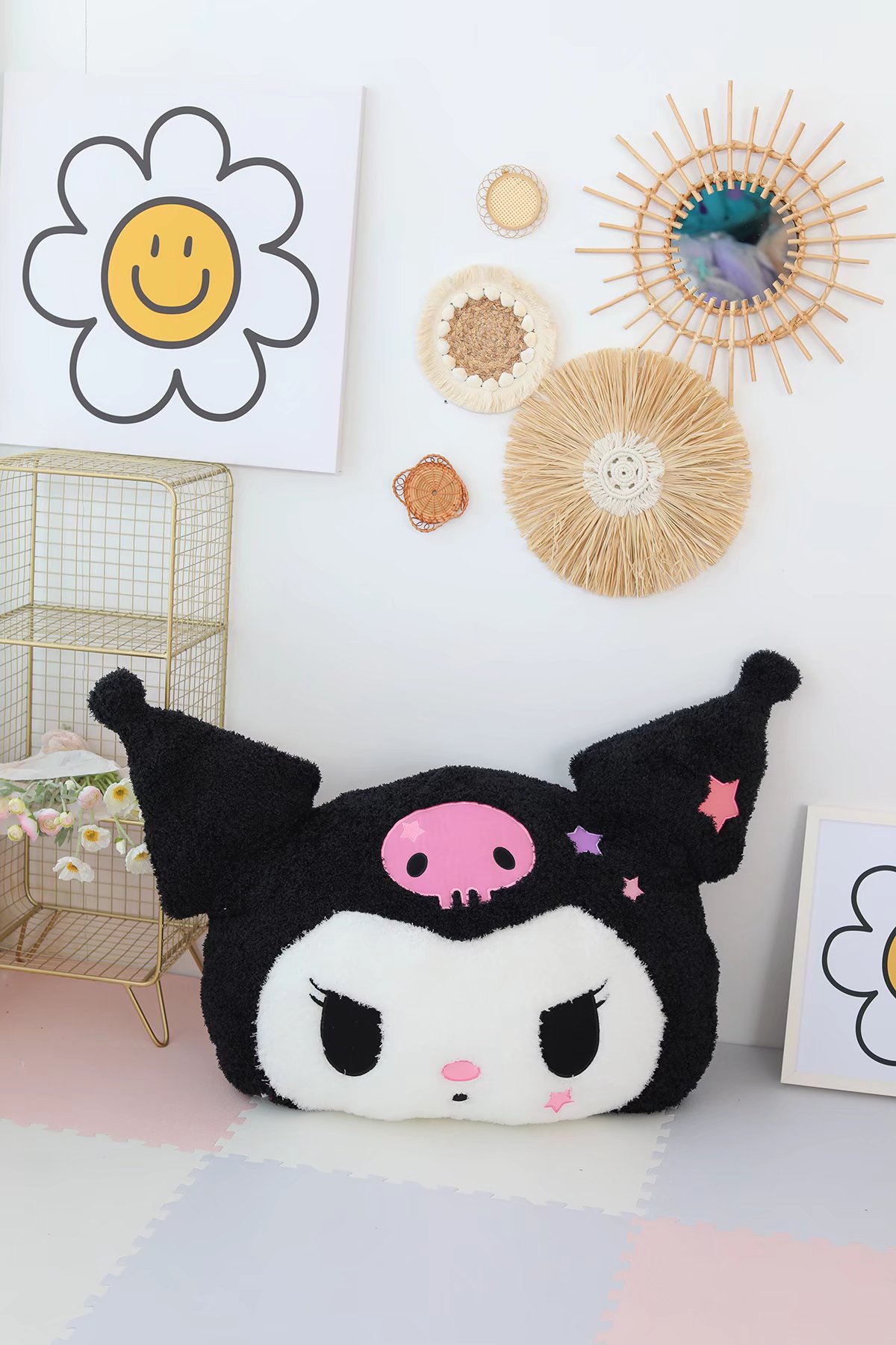 80X80CM Big Size Kuromi Melody Cinnamoroll Plush Pillow Kawaii Anime Stuffed Anime Sofa Cushion Girl s 3 - Kuromi Plush