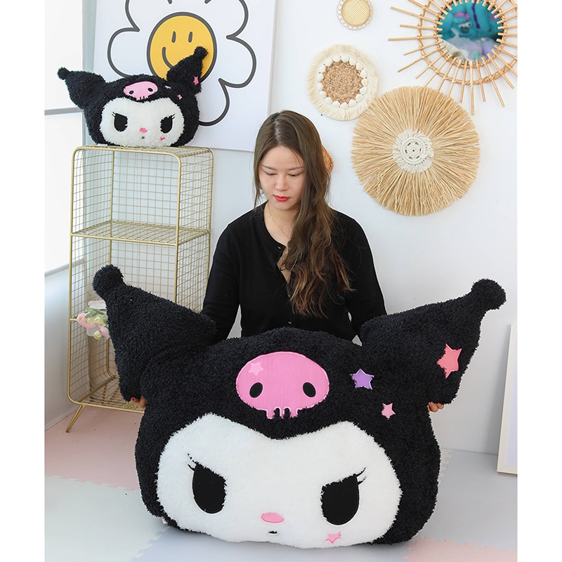 80X80CM Big Size Kuromi Melody Cinnamoroll Plush Pillow Kawaii Anime Stuffed Anime Sofa Cushion Girl s - Kuromi Plush