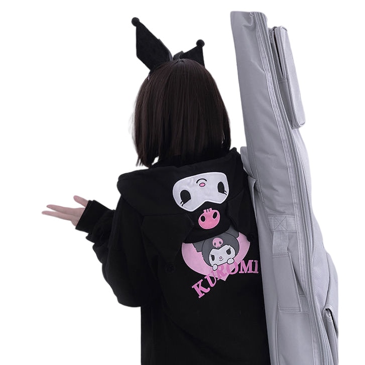 Kawaii Cinnamorol Kuromi Loose Hoodie Sweet Sweater Plus Velvet Jacket Sanrio Melody Jk Uniform Clothes Girl 1 - Kuromi Plush
