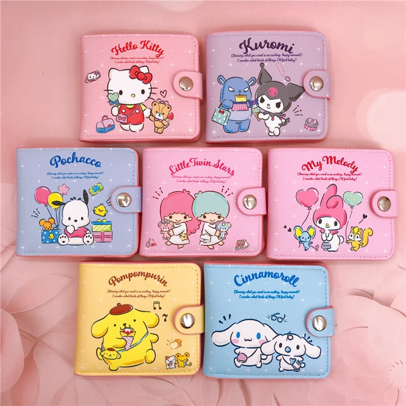 Kawaii Hello Kitty Cinnamoroll My Melody Kuromi Sanrios New Pu Casual Money Bag Coin Purse Card 1 - Kuromi Plush