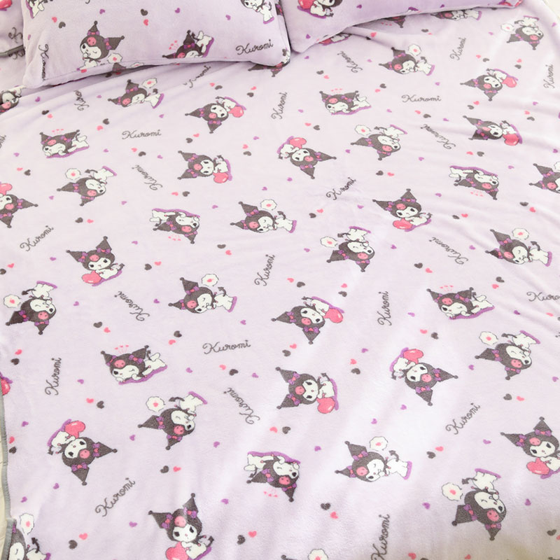 Kawaii Kuromi Plush Print Blanket Large Melody Cinnamoroll Flannel Sofa Cushion Bedroom Decor Birthday Gifts for 3 - Kuromi Plush
