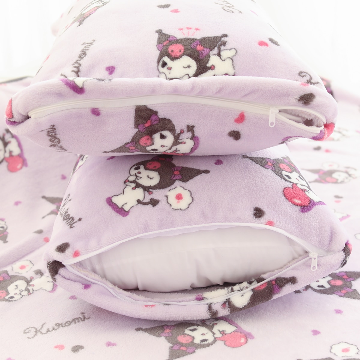 Kawaii Kuromi Plush Print Blanket Large Melody Cinnamoroll Flannel Sofa Cushion Bedroom Decor Birthday Gifts for 4 - Kuromi Plush