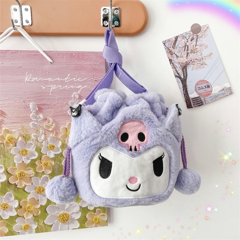 Kawaii Plush Sanrio Bag Kuromi Melody Cinnamoroll Anime Stuffed Backpacks for Girls Doll Cartoon Crossbody Soft - Kuromi Plush