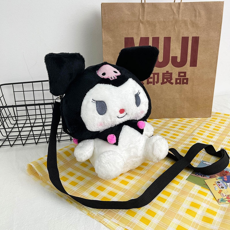 Kawaii Sanrio Plush Backpack Kuromi Backpacks for Girls Anime Plushie for Bag Stuffed Animals Toys for 4 - Kuromi Plush