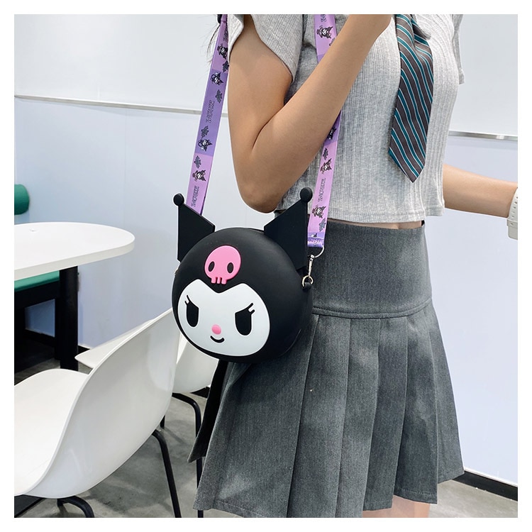 Kawaii Sanrios Kuromi Silicone Shoulder Messenger Bag mobile phone earphone storage bag Multi Function Cute Travel 1 - Kuromi Plush