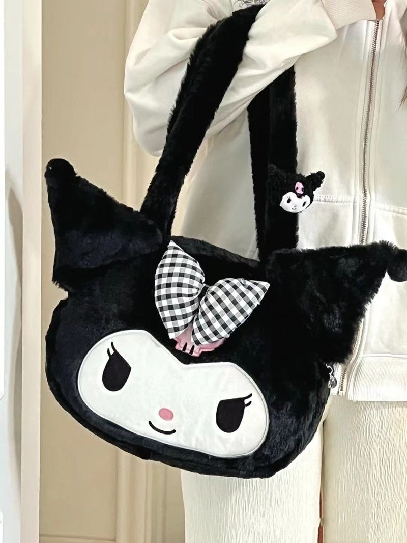 Large Capacity Sanrio Kuromi Plush Backpack Autumn And Winter Style Travelling Bag Single Shoulder Bag Student - Kuromi Plush
