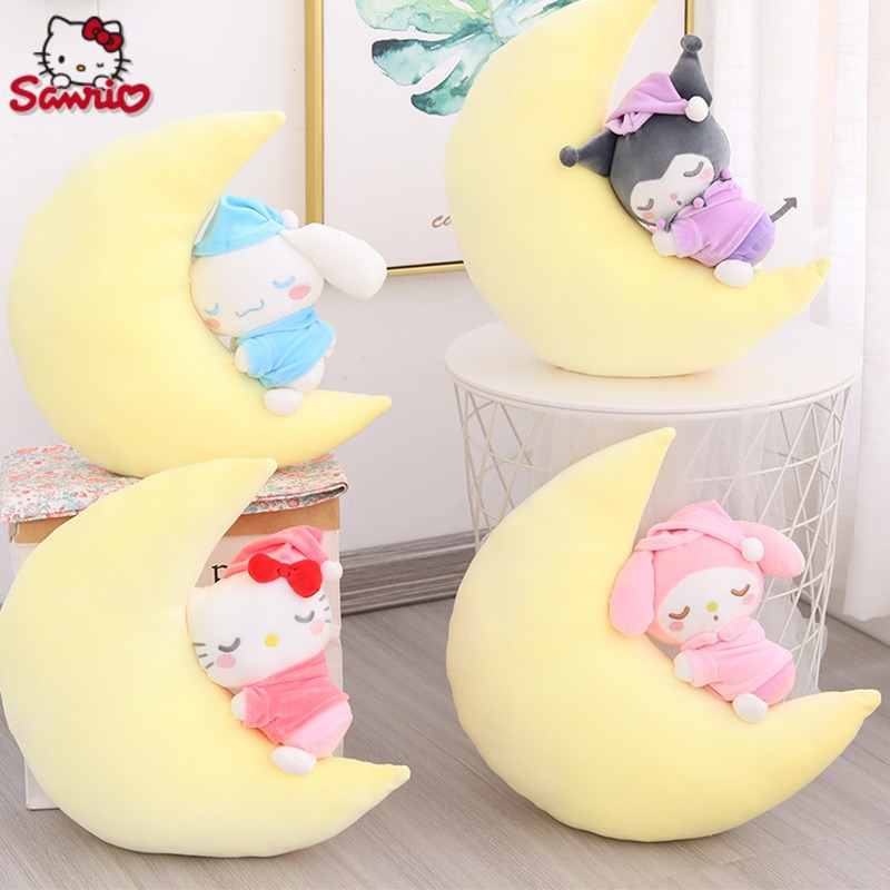 Moon Sleeping Pillow Sanrio Hello Kitty Mymelody Cinnamoroll Kuromi Little Demon Plush Stuffed Toy Bed Doll - Kuromi Plush