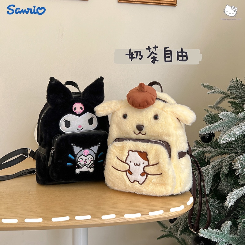 Sanrio Anime My Melody Kuromi Cinnamoroll Hello Kitty Pom Pom Purin Pochacco Plush Bag Plush Backpacks 1 - Kuromi Plush