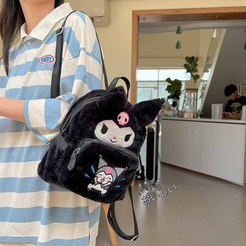 Sanrio Anime My Melody Kuromi Cinnamoroll Hello Kitty Pom Pom Purin Pochacco Plush Bag Plush Backpacks 4 - Kuromi Plush