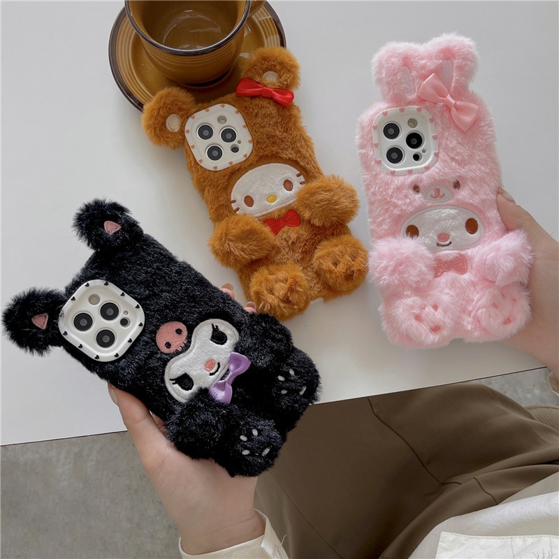 Sanrio Kawaii Plush Hello Kitty Kuromi My Melody Cute Phone Iphone 11 Case 12 13 Pro 1 - Kuromi Plush