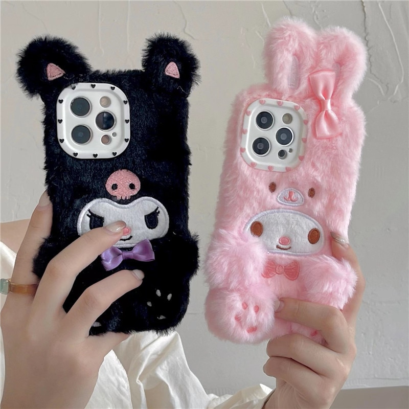 Sanrio Kawaii Plush Hello Kitty Kuromi My Melody Cute Phone Iphone 11 Case 12 13 Pro 2 - Kuromi Plush