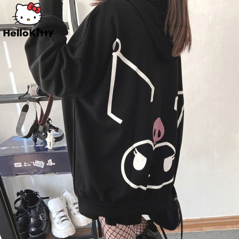 Sanrio Kuromi My Melody Y2k Hoodie Kawaii Cinnamoroll Sweater With Hooded Women Spring Autumn Thin Long - Kuromi Plush
