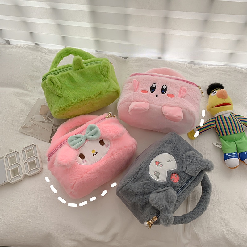 Sanrio Plush Cosmetic Bag Cute Kuromi My Melody Kirby Handbag Kawaii Kuromi Plush Toy Girl Gift 1 - Kuromi Plush