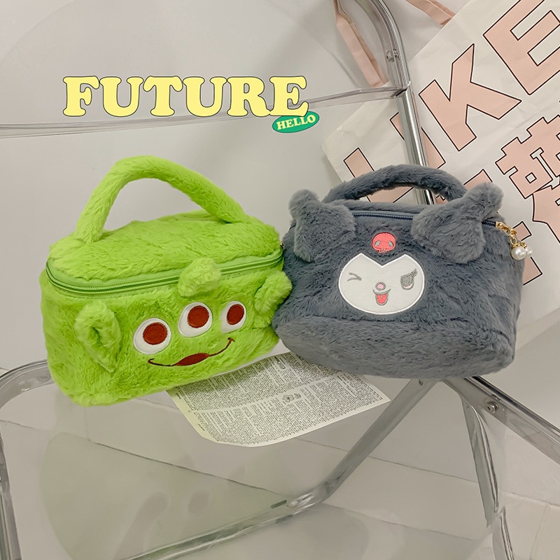 Sanrio Plush Cosmetic Bag Cute Kuromi My Melody Kirby Handbag Kawaii Kuromi Plush Toy Girl Gift 2 - Kuromi Plush