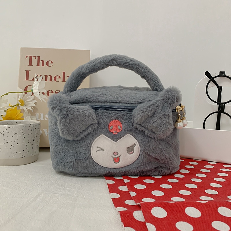 Sanrio Plush Cosmetic Bag Cute Kuromi My Melody Kirby Handbag Kawaii Kuromi Plush Toy Girl Gift - Kuromi Plush