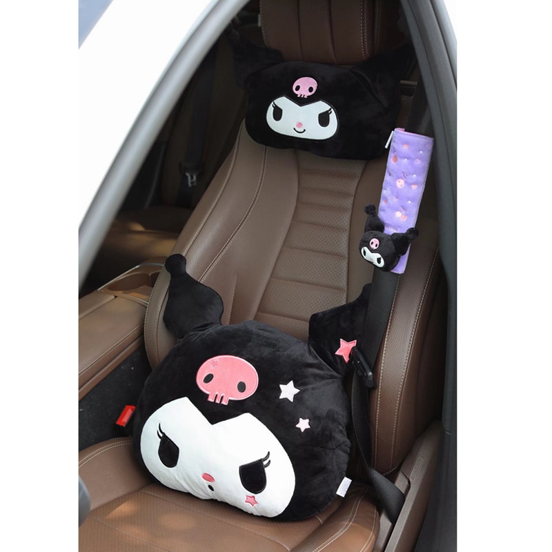 Sanriod Anime Kuromi Melody Plush Car Neck Headrest Pillow Soft Plushie Safety Belt Shoulder Protection Kawaii - Kuromi Plush