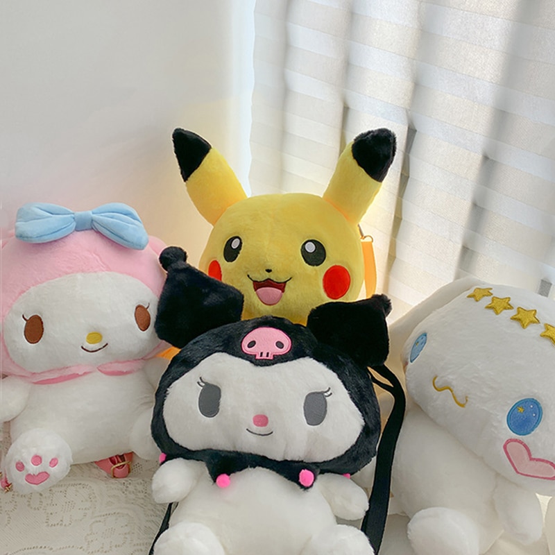 Sanrios Cinnamoroll Kuromi Melody Plush Dolls Backpacks New Cartoon Pikachu Anime Soft Stuffed Bag Girl Large 1 - Kuromi Plush