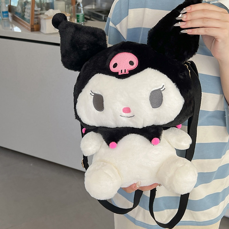 Sanrios Cinnamoroll Kuromi Melody Plush Dolls Backpacks New Cartoon Pikachu Anime Soft Stuffed Bag Girl Large 2 - Kuromi Plush