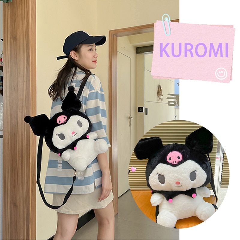 Sanrios Cinnamoroll Kuromi Melody Plush Dolls Backpacks New Cartoon Pikachu Anime Soft Stuffed Bag Girl Large - Kuromi Plush