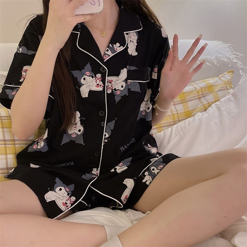 Sweet Kuromi Printing Pajamas Worn Outside Home Clothes Cute Cartoon Girls Pajamas Suit Comfortable Loose Gift - Kuromi Plush