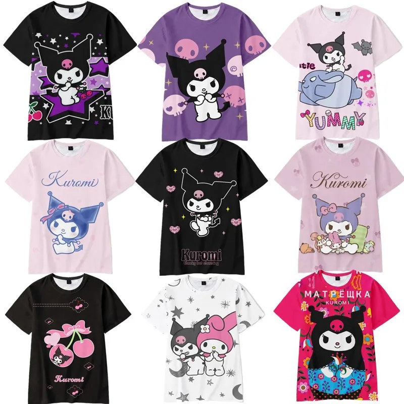 2023 Anime Cartoon Summer Kuromi T Shirt My Melody hello kitty 3D Print Cartoons Clothes Kid - Kuromi Plush