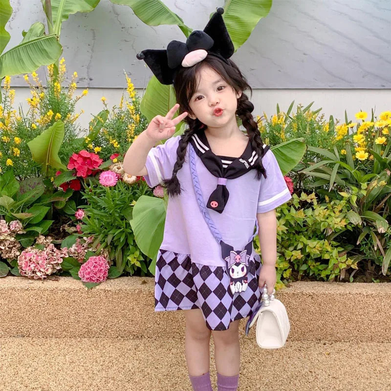 2023 Sanrioed Anime Kuromi Summer Cute Girls Princess Dress Kids Short Sleeve Beach Dresses Children Birthday 3 - Kuromi Plush