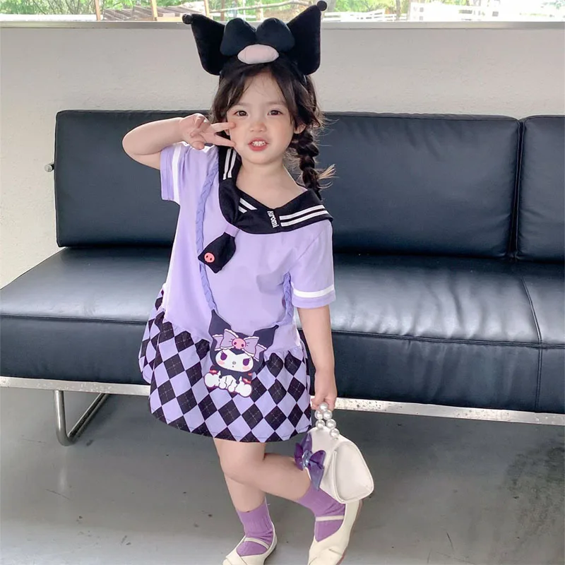 2023 Sanrioed Anime Kuromi Summer Cute Girls Princess Dress Kids Short Sleeve Beach Dresses Children Birthday 4 - Kuromi Plush