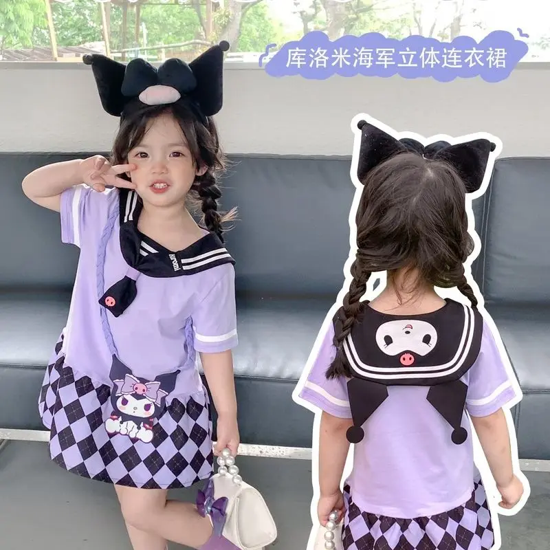 2023 Sanrioed Anime Kuromi Summer Cute Girls Princess Dress Kids Short Sleeve Beach Dresses Children Birthday - Kuromi Plush