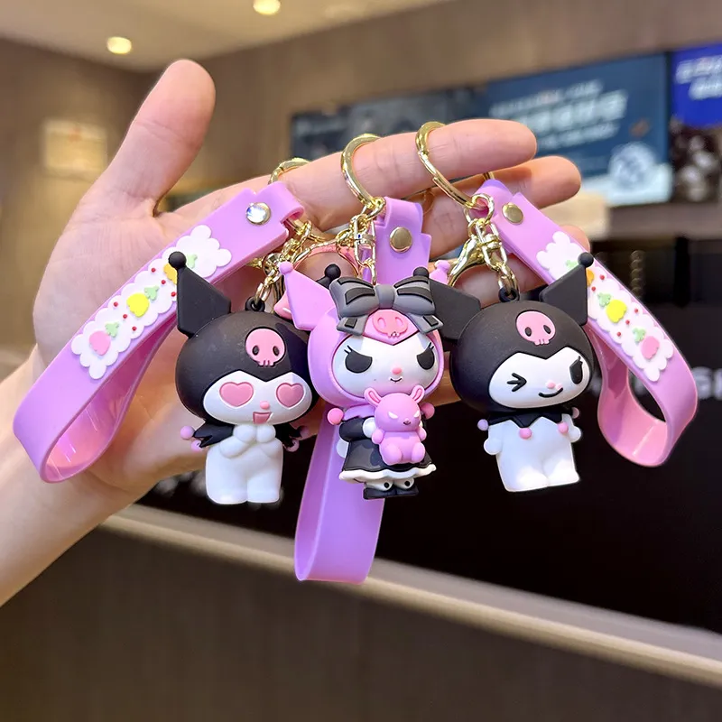 Anime Kawaii Personality Keychain Melody Kuromi Cinnamoroll Purin Toys Cute Backpack Pendant Dolls Model Car Key 1 - Kuromi Plush