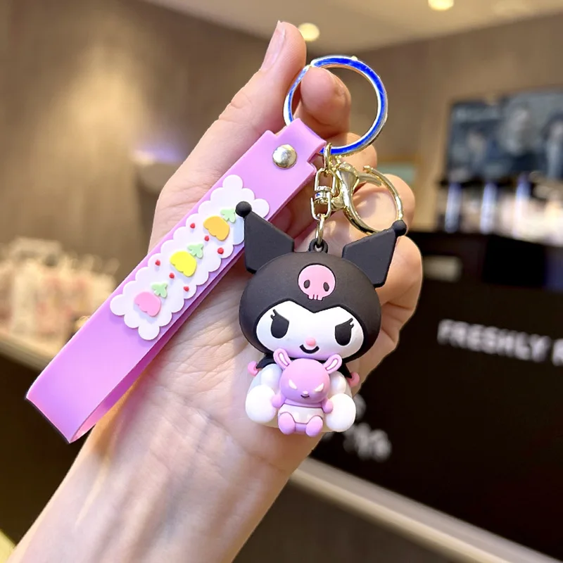 Anime Kawaii Personality Keychain Melody Kuromi Cinnamoroll Purin Toys Cute Backpack Pendant Dolls Model Car Key 3 - Kuromi Plush