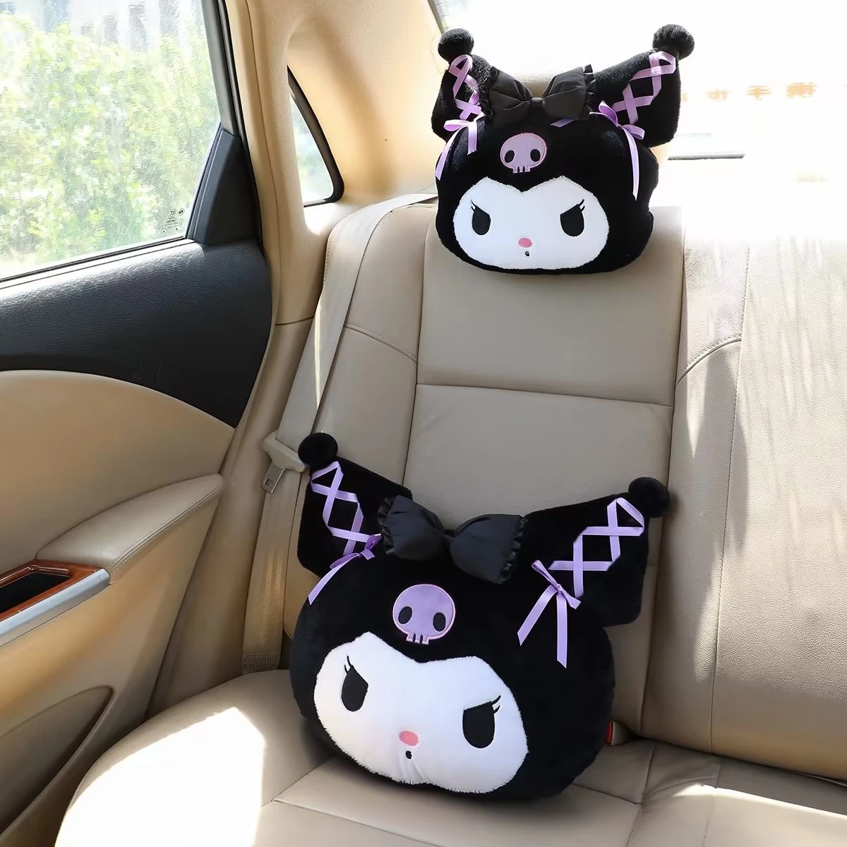 Comfortable Kuromi Headrest Back Cushion For Car Seat Lovely Japanese Style Throw Pillow Sofa Bed Soft - Kuromi Plush