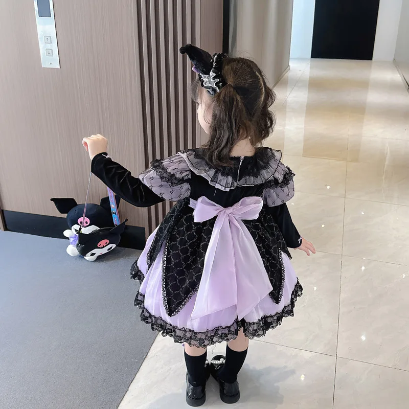 Halloween Girl Children Clothing Kids Lolita Skirt Set Autumn Anime Sanrio Kuromi Girl Long Sleeves Dress 1 - Kuromi Plush