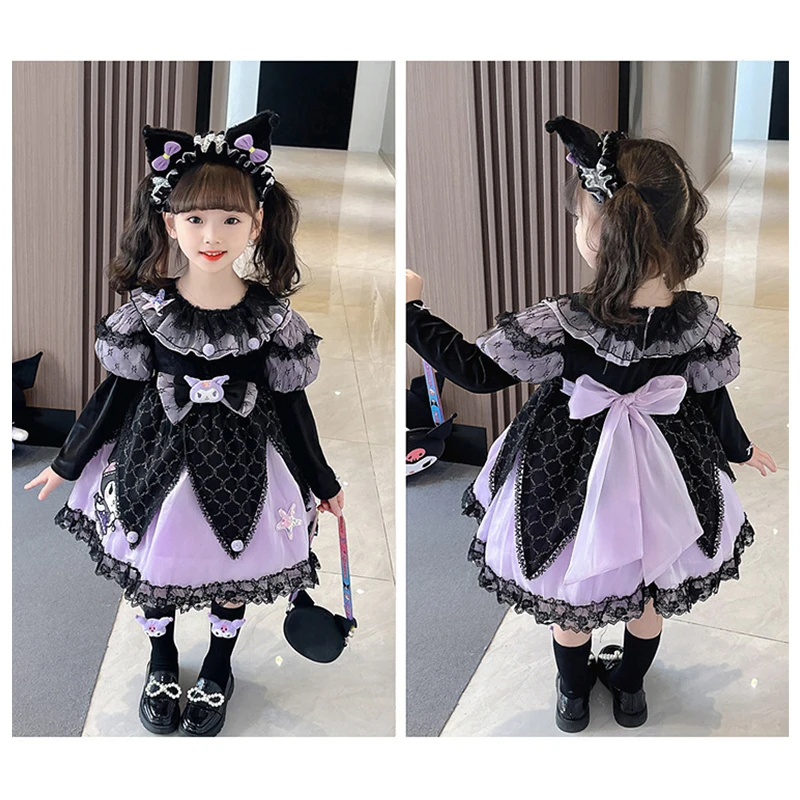 Halloween Girl Children Clothing Kids Lolita Skirt Set Autumn Anime Sanrio Kuromi Girl Long Sleeves Dress 5 - Kuromi Plush