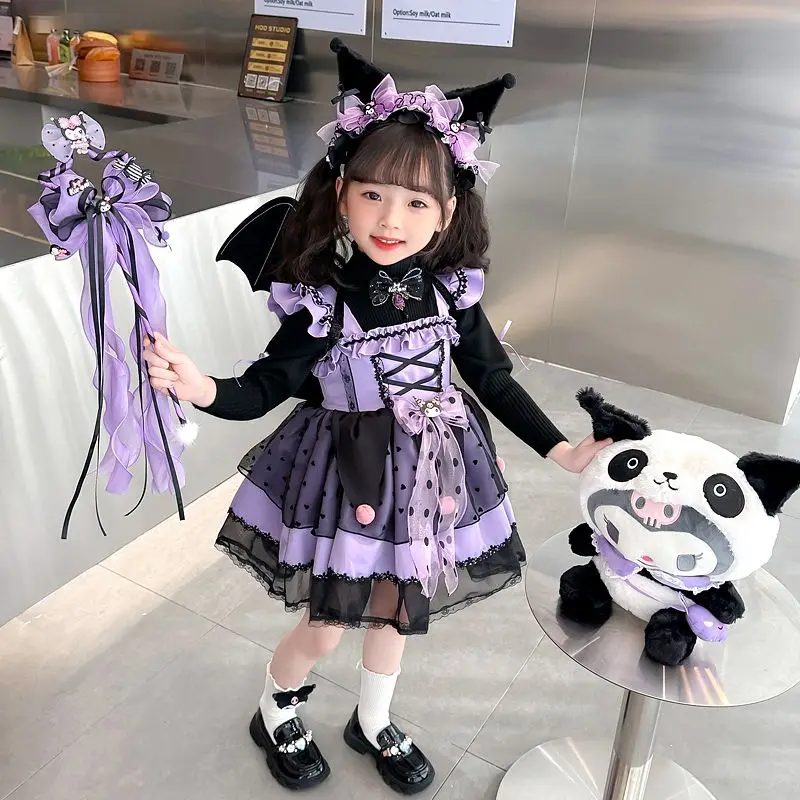 Halloween Sanrio Kuromi Children Girl Cosplay Dress Cute Anime Lolita Cartoon Princess Dresses Sweet Girl Birthday 5 - Kuromi Plush