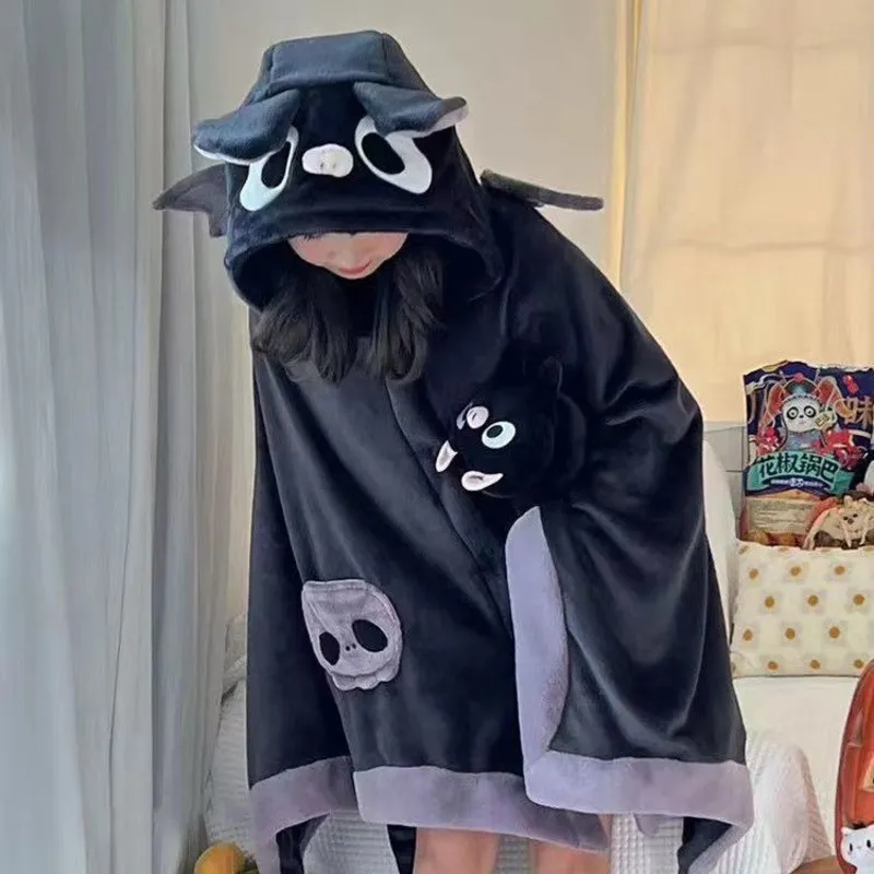 Kawaii Cartoon Bat Kuromi Y2k Plush Pajamas Anime Cloak Sleepwear Costume Halloween Cloak For Adults Pajamas 4 - Kuromi Plush