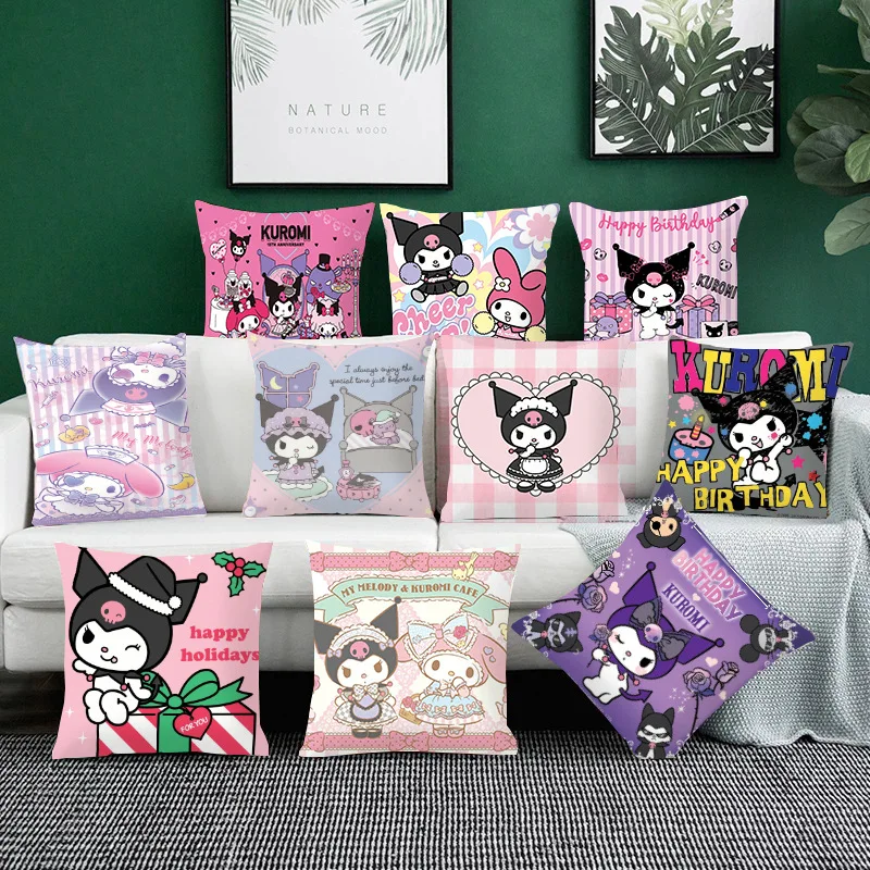 Kawaii Sanrio Accessories Cartoon Kuromi My Melody Pillowcase Bedroom Cushion Cover Cute Anime Car Pillow Waist 5 - Kuromi Plush