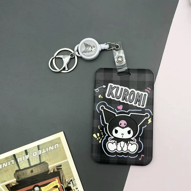 Kawaii Sanrios Id Card Holder Kuromi Anime Bank Credit Card Protector Student Meal Card Cover with 2 - Kuromi Plush