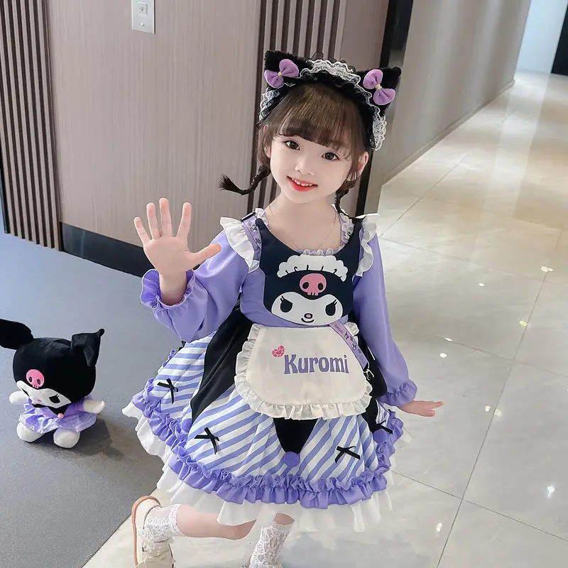 Kawaii Sanrios Kuromi Summer Girls Short Sleeved Cartoon Lolita Dress Birthday Cos Clothing Children s Princess 1 - Kuromi Plush