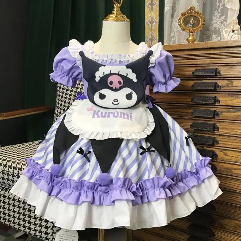 Kawaii Sanrios Kuromi Summer Girls Short Sleeved Cartoon Lolita Dress Birthday Cos Clothing Children s Princess 3 - Kuromi Plush