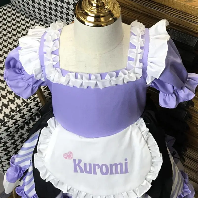 Kawaii Sanrios Kuromi Summer Girls Short Sleeved Cartoon Lolita Dress Birthday Cos Clothing Children s Princess 5 - Kuromi Plush