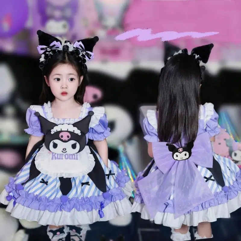 Kawaii Sanrios Kuromi Summer Girls Short Sleeved Cartoon Lolita Dress Birthday Cos Clothing Children s Princess - Kuromi Plush