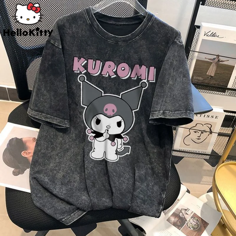 Sanrio Kuromi Clothes Short Sleeve T shirt Women American Retro Oversized Tshirts Y2k Streetwear Trend Tops - Kuromi Plush