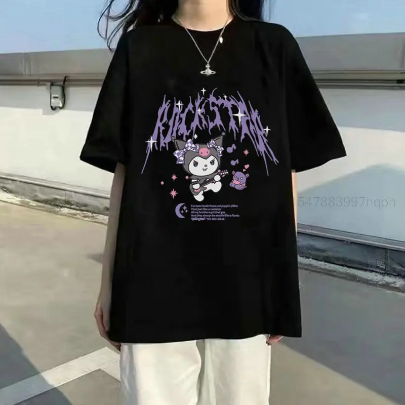 Sanrio Kuromi Gothic Tees Loose Vintage Design Tide Short Sleeve T shirts Crop Top Y2k Women - Kuromi Plush