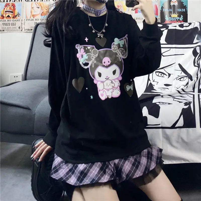 Sanrio Kuromi Little Devil Hoodie Girls Printed Student Sweater New Autumn Thin Harajuku Style Tops Korean 1 - Kuromi Plush