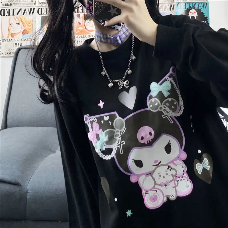Sanrio Kuromi Little Devil Hoodie Girls Printed Student Sweater New Autumn Thin Harajuku Style Tops Korean 4 - Kuromi Plush