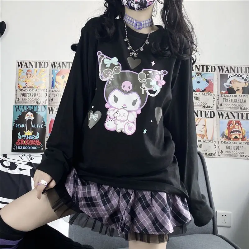 Sanrio Kuromi Little Devil Hoodie Girls Printed Student Sweater New Autumn Thin Harajuku Style Tops Korean 5 - Kuromi Plush