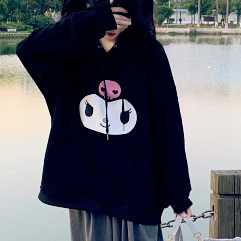 Sanrio Kuromi Printed Hoodies For Women Y2k Lovely Soft Sweater Koran Style Harajuku Cute Tops Loose 1 - Kuromi Plush